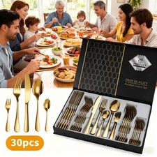 30x Cutlery Dinner Set Stainless Steel metal stand rack forks tea spoons polish