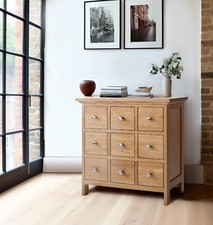 CD DVD Organiser, Storage Drawers, Oak Wooden Cabinet with 9 Drawers, Sideboard