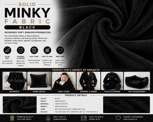 Minky black solid soft - soft, fur