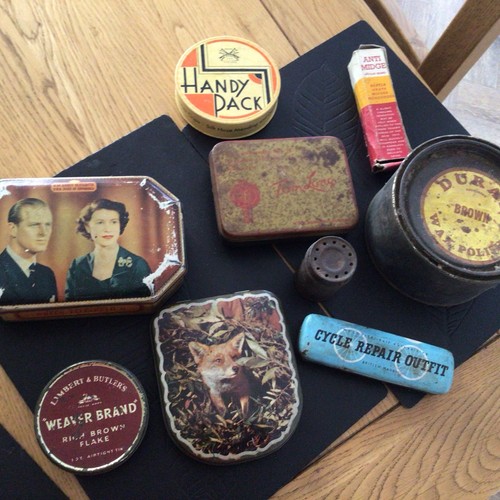 Selection vintage old tins - of,