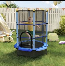 HOMCOM 4.6FT Kids Trampoline with Safety Enclosure for Ages 3-10 Years Blue