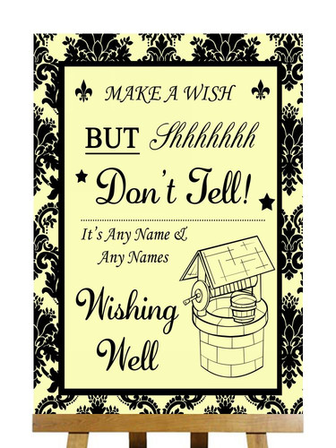 Yellow black damask wishing - black,