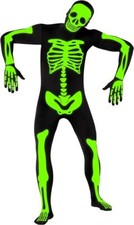 Adult Skeleton Morphsuit Men`s Glow In the Dark Halloween Fancy Dress Costume