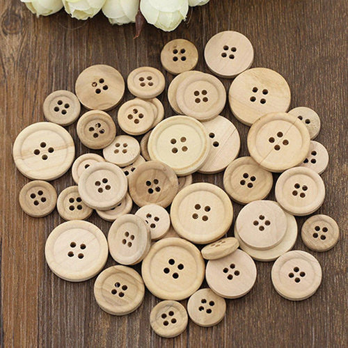 Natural wooden buttons hole - wooden, 4