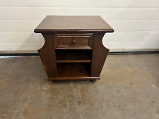 Vintage Wooden Oak Side Table With Drawer and Magazine Racks Mid Century Wood