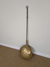 Antique Vintage Brass Wrought Iron Pierced  Sweet Chestnut Roaster 93cm