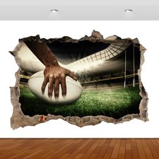 Rugby Ball Player Stadium Smashed Wall Sticker 3D View Poster Vinyl Mural S356