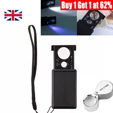 Folding 30X 60X Jewelers Eye Loupe Magnifier Pocket Magnifying Glass UV Light