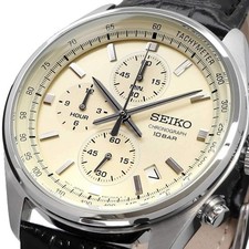 Seiko Conceptual Chronograph Vintage Cream Dial Black Strap Men Watch SSB383P1