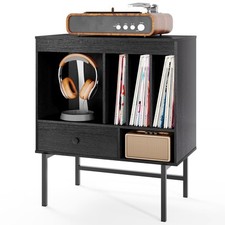 COSTWAY Large Record Player Stand Mid Century Modern Vinyl Storage Cabinet-Black