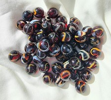 NEW DESIGN - BLAZE - 25 Glass Marbles, Clear Dark Red, Yellow, White Swirl, 16mm