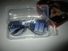 Elvis Presley Sunglasses Silver, Metal Arms,TCB,EP,Blue Lens.plastic frame