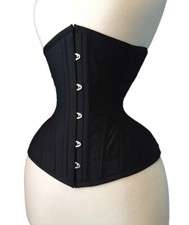 Women's Waist Trainer Steel Boned Heavy Duty Underbust Black Cotton Corset