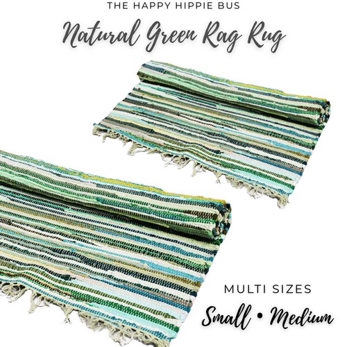 Green rag rug boho - boho, cotton