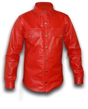 Genuine Red Leather Shirt Mens
