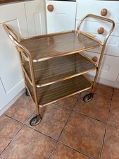 Vintage Drinks Trolley Cocktail 3 Tier Wood Effect Gold Christmas Bar Cart