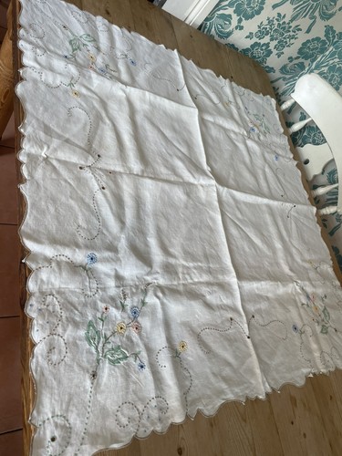 Vintage linen tablecloth lace - vintage,