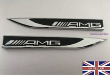 2x AMG Mercedes Emblem Badge Side Sticker Wing Fender Metal A B C E S Class CLA