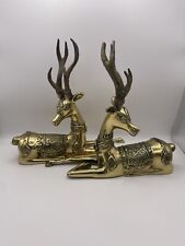 Stunning Vintage Set Solid Brass Reindeer Deer Figurines Resting Christmas BOHO