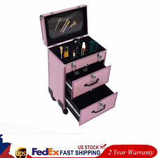 Rolling Makeup Train Case with Drawers Professional Cosmetics Storage Organizer