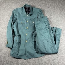 Vintage 70s 2 Piece Safari Leisure Lounge Suit Mens 44R 36X30 Green Gold Button