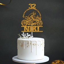 Personalised Motorbike Cake Topper Any Name Age Biker Birthday Party Decoration