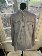 Topman Classic Fit Gray Denim Long Sleeve Button-Up Shirt L