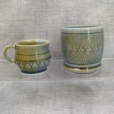 Vintage Small Irish Ceramic Jug and Bowl Mottled Green Blue Glazed
