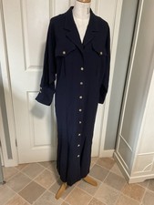 Vintage 1980s Jaeger Navy Blue Long Wool Dress Batwing Sleeves Size 10