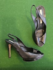 Pura Lopez Platform Heel Sandals Black Slingback Size 37