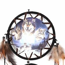 Large Dream Catcher with Feathers, Protective Wolf Design - UK Stock