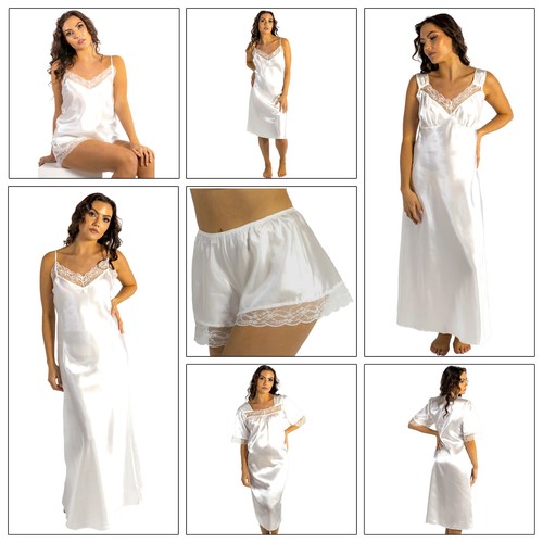 Ivory sexy satin long chemise - satin,