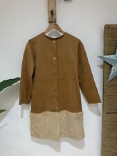 ZARA Camel Tan Longline Faux Suede Shearling Plush Fur Trim Duster Coat Size S