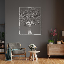 Metal Tree of Life in Frame Hanging Modern Steel Wall Art Sculpture Home Decor
