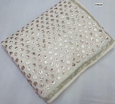 Georgette silk sequence saree indian wedding party designer white sequin sari