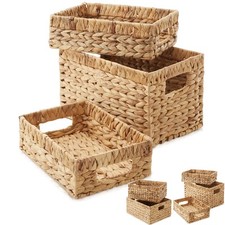 Hyacinth Wicker Storage Basket Set Woven Organizer Bins for Shelves, Natural