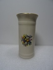 Small Cylindrical Pottery Vase Decorated With Flowers. Kernewek Pottery Cornwall