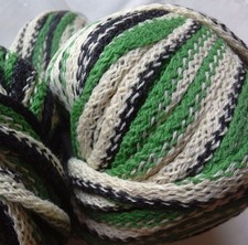 2x50g Decorative Frilly/Ruffle Tape Yarn. Green/Cream/Black. Knit/Crochet/Weave