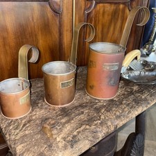 Vintage Set of 3 Graduated Copper and Brass Measuring Jugs Cups 2, 1 & 1/2 Pint