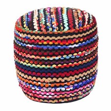 Handmade Pouf Ottoman Multi Coloured Round and Cube Chindi Pouffe Footstool