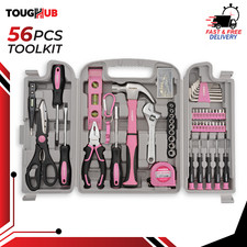 Hand Tool Kit Set 56 Pcs Red & Ladies Pink Pliers Screwdrivers For Home Repair