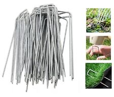 20 x Galvanised Steel U Pegs 6" Heavy Duty Garden Stakes For Ground Cover & Net