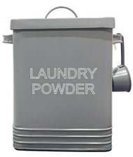 Grey Laundry Powder Detergent Container Storage Tin Vintage With Scoop & Pads