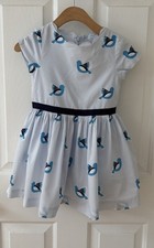 Jacadi Blue Dress Birds 4 4a Girls Designer French Paris Classic A-Line Lined