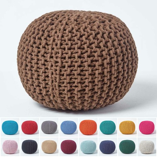 Cotton knitted pouffe - knitted,