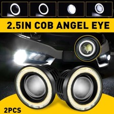 Pair White 2.5'' Angel Eyes Halo Car Fog Lights Lamp Projector DRL COB LED Bulbs