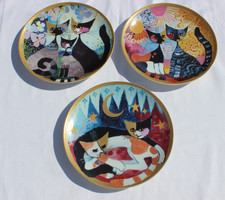 3 x VTG 1997 Rosina Wachtmeister Die Katzen Cat Wall Collector's Plates 20cms