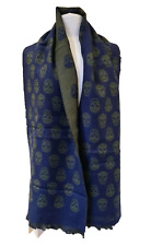 Alexander McQueen wool Scarf blue green Skull reversible Fringed Brand New Tags