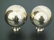 PAIR  VINTAGE BRASS BED KNOBS FINIALS CURTAIN POLE STAIR FINIAL 2 3/4" DIAMETER