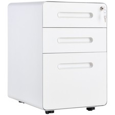 Steel Office Filing Cabinet Lockable Drawer Mobile Organiser Storage Unit White
